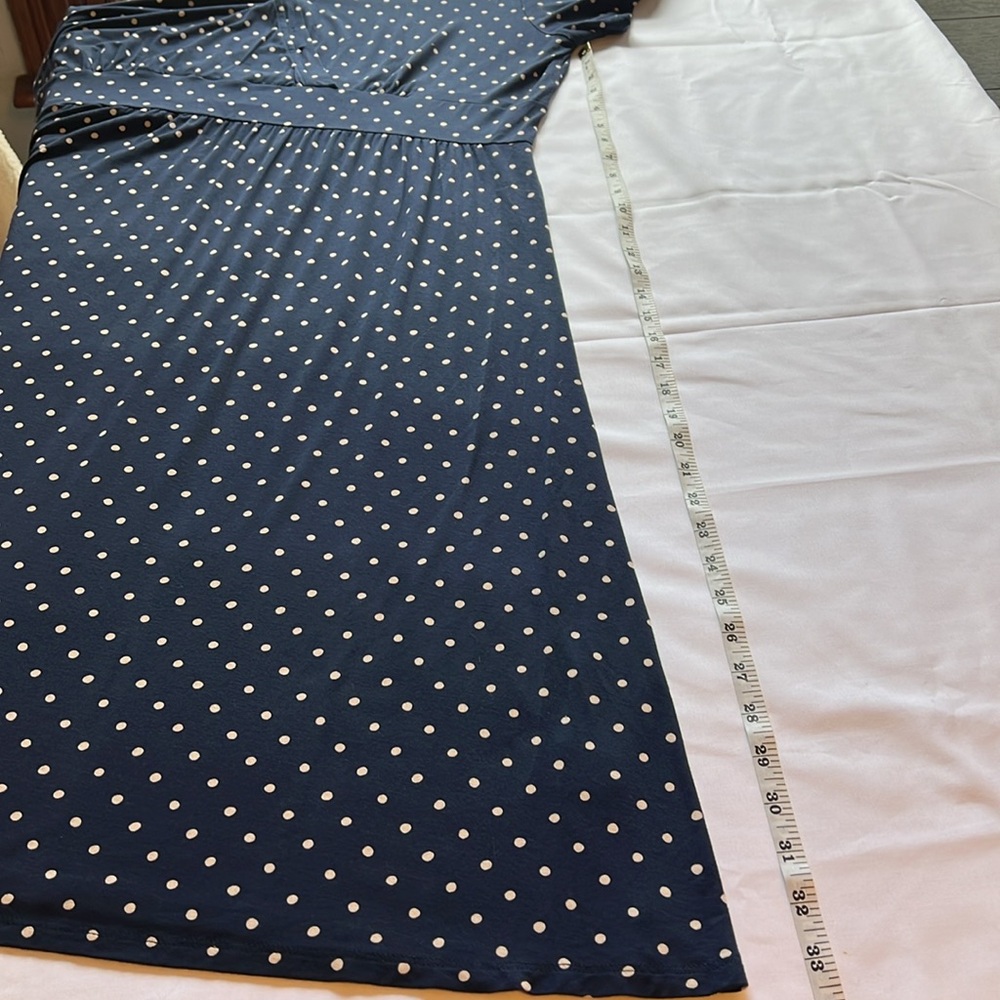 L.L. Bean Navy Blue Polka Dot Wrap Midi Dress - Picture 8 of 13